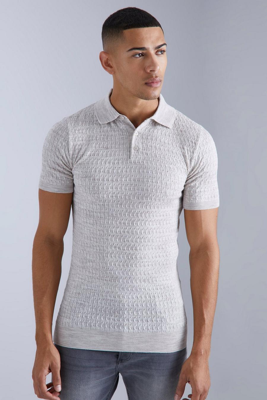 Taupe beige Muscle Short Sleeve Cable Polo