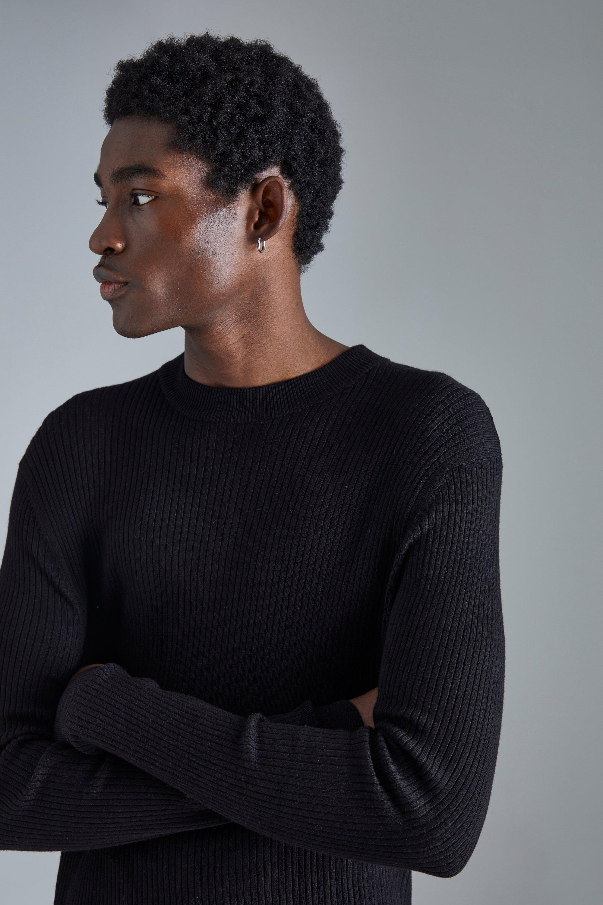 Muscle Fit Ribbed Extended Neck Jumper