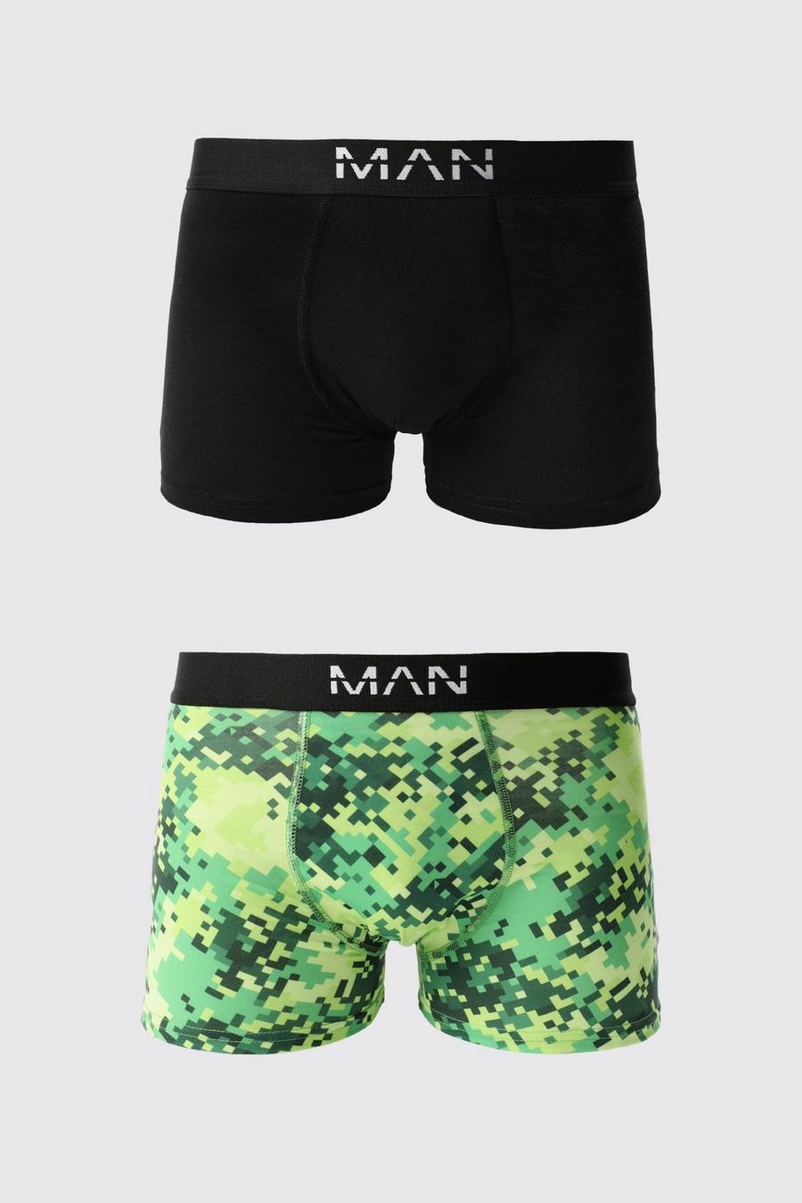 Green 3 Pack Pixel Camo Print Boxers image number 1