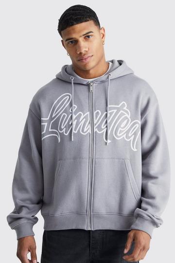 Grey Oversized Boxy Zip Through Limited Hoodie