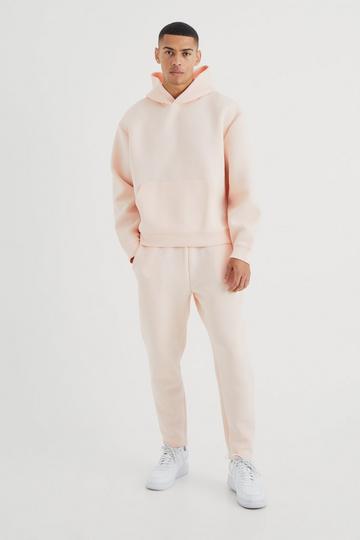 Oversized Boxy Bonded Scuba Hooded Tracksuit pastel pink