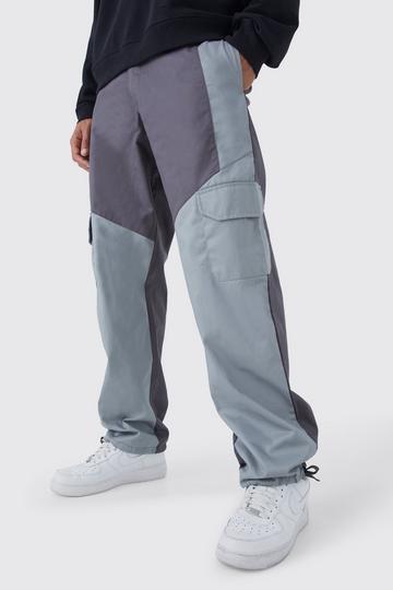 Charcoal Grey Tall Slim Fit Colour Block Cargo Trouser With Woven Tab