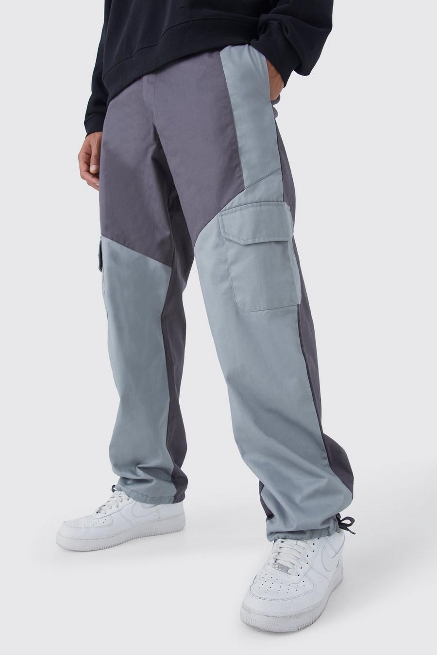 Pantaloni Cargo Tall Slim Fit a blocchi di colore con etichetta in tessuto, Charcoal image number 1