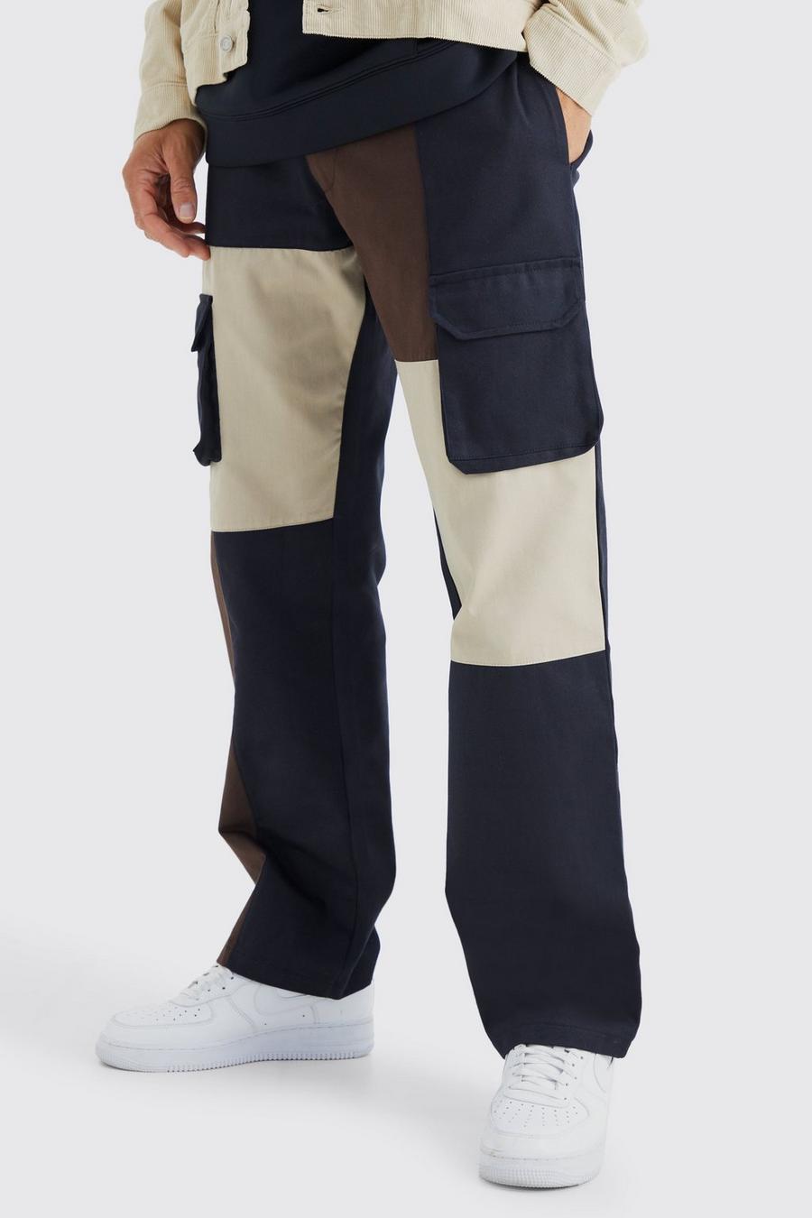 Chocolate Tall Relaxed Fit Multi Colour Block Cargo Trouser image number 1