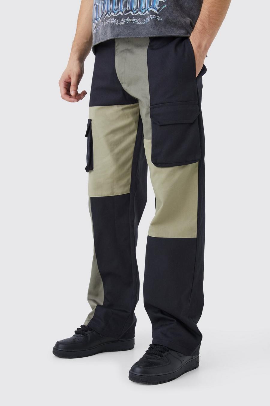 Khaki Tall Relaxed Fit Multi Colour Block Cargo Trouser image number 1