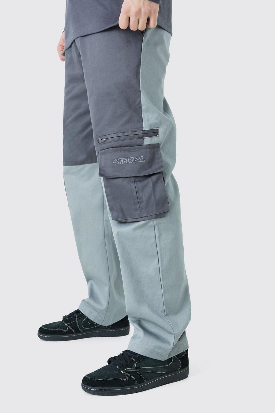 Pantaloni Cargo Tall rilassati a blocchi di colore con logo Official, Charcoal grigio