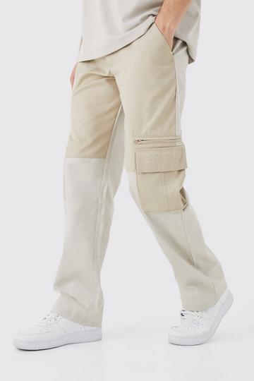 Stone Beige Tall Relaxed Fit Colour Block Official Branded Cargo Trouser