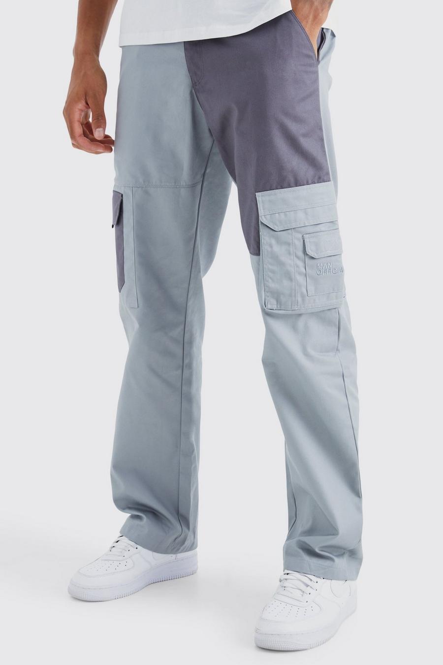 Pantaloni Cargo Tall rilassati a blocchi di colore con logo tono su tono, Charcoal