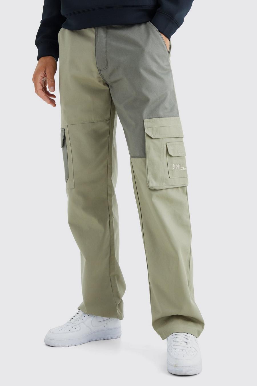 Khaki Tall Relaxed Fit Colour Block Tonal Branded Cargo Trouser image number 1