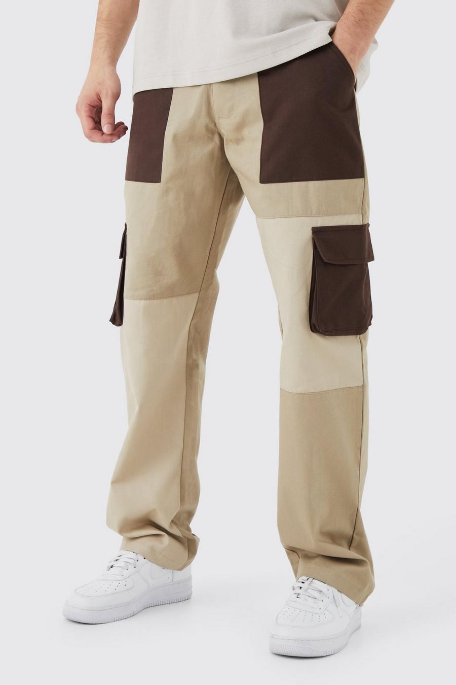 Pantaloni Cargo Tall rilassati a blocchi di colore, Chocolate marrón