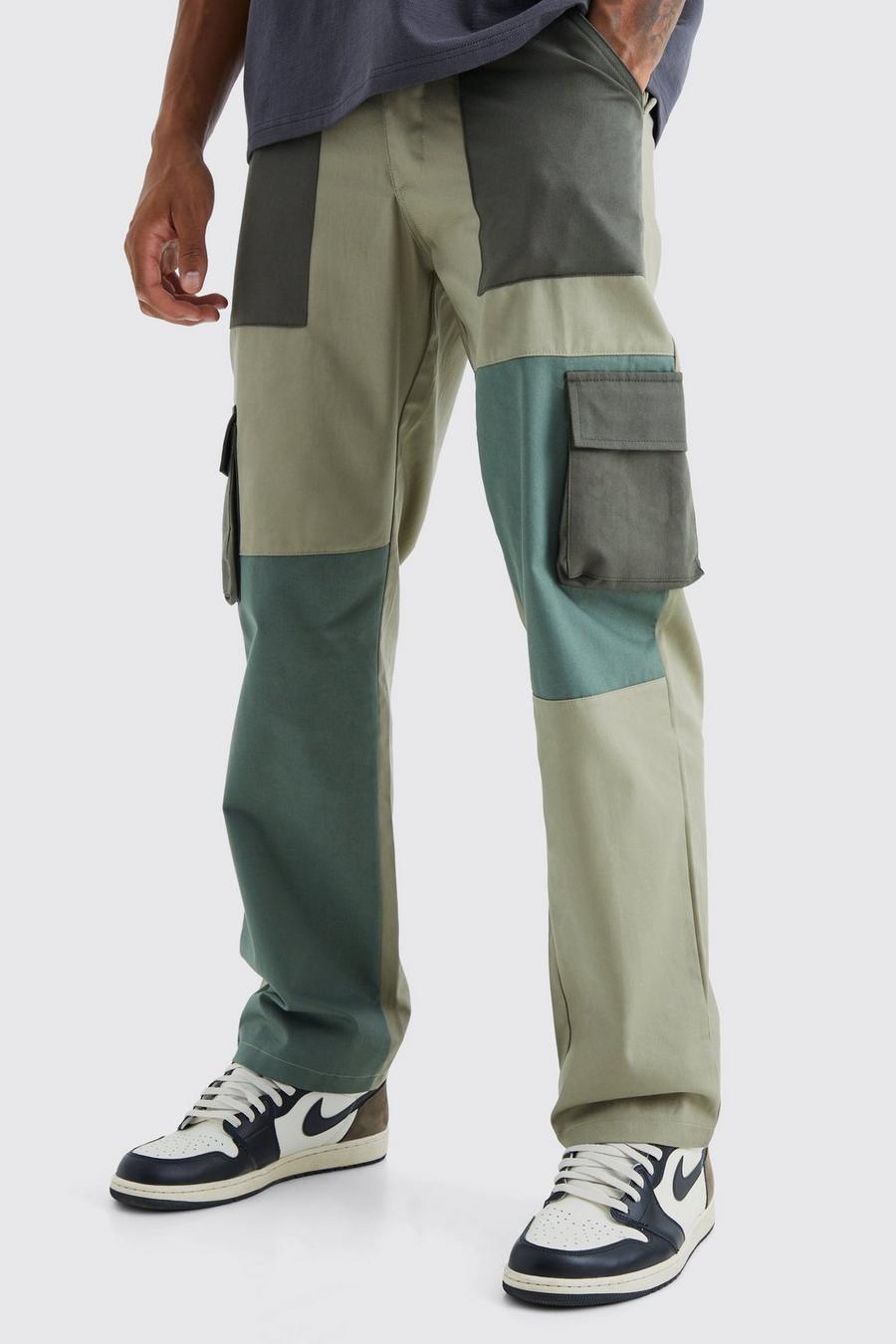 Khaki Tall Relaxed Fit Colour Block Cargo Trouser image number 1