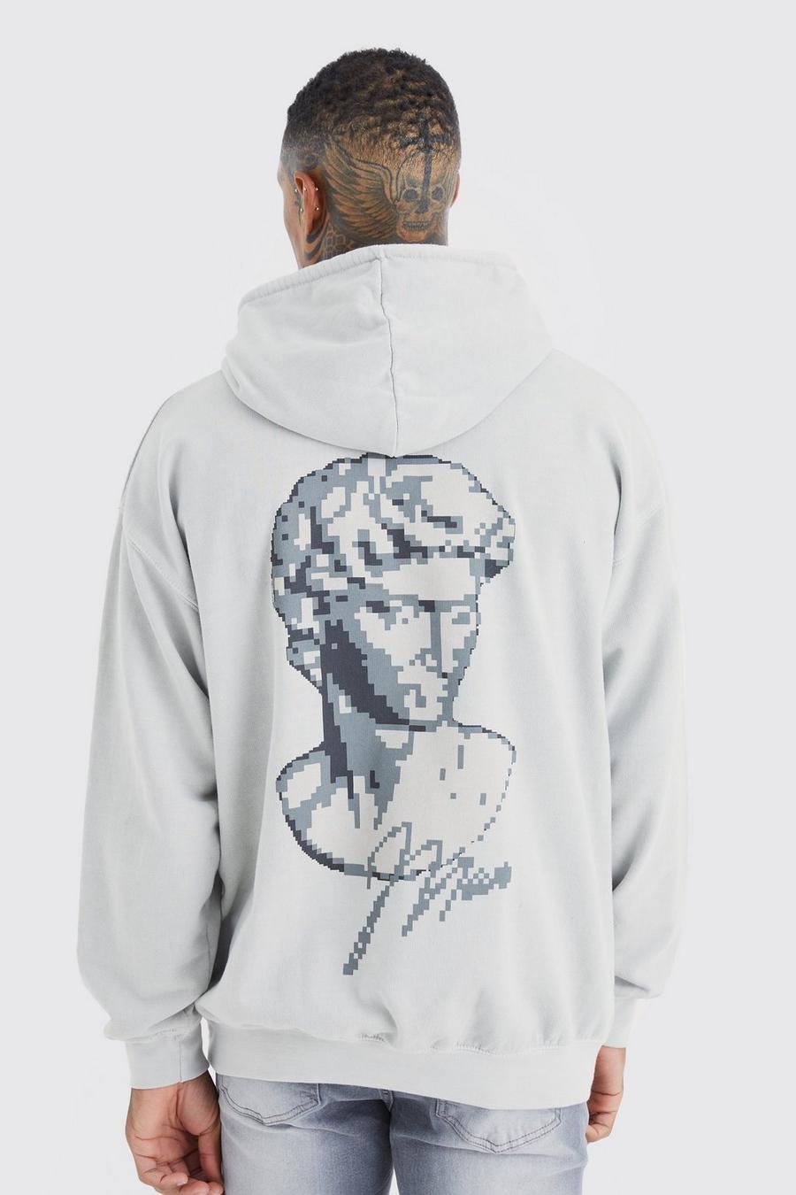 Stone Oversized Overdyed Pixilated Statue Graphic Hoodie image number 1