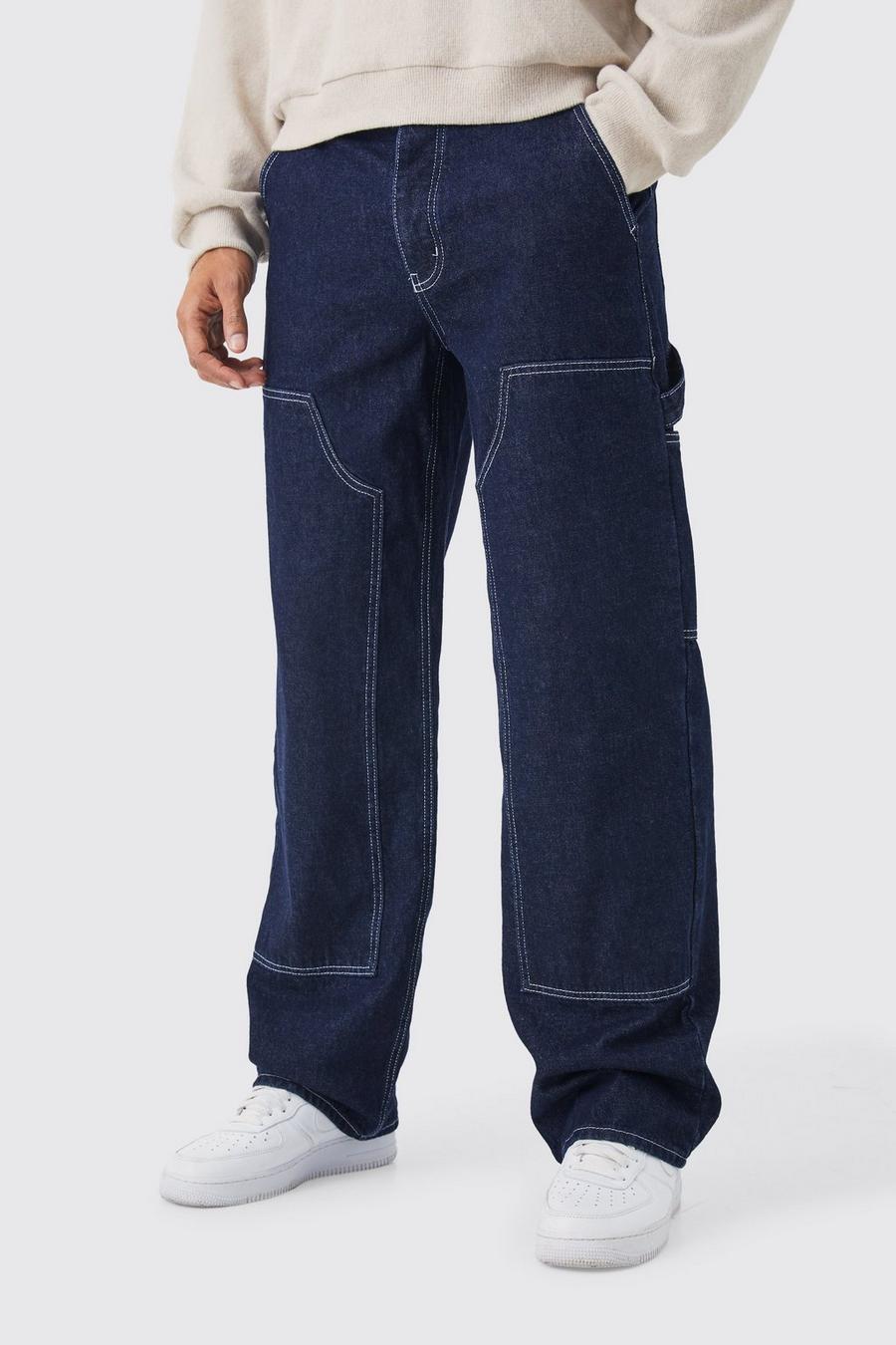 Indigo Onbewerkte Baggy Utility Jeans