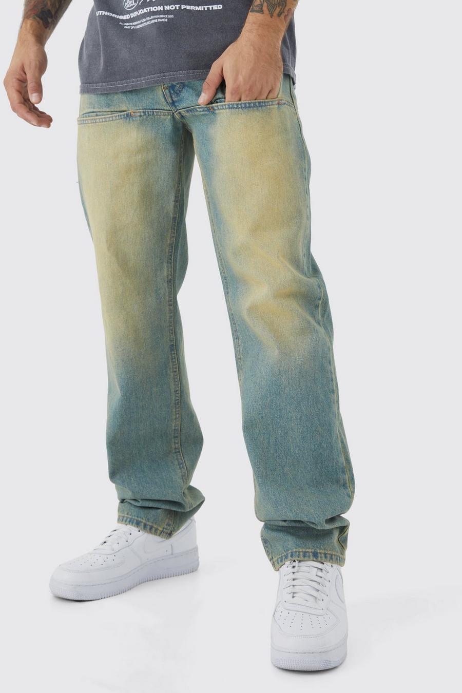 Antique wash blå Relaxed Rigid Pocket Front Jeans