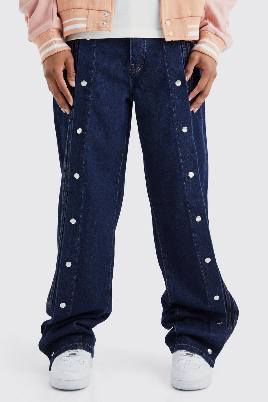 Indigo Onbewerkte Baggy Jeans Met Drukknoopjes image number 1