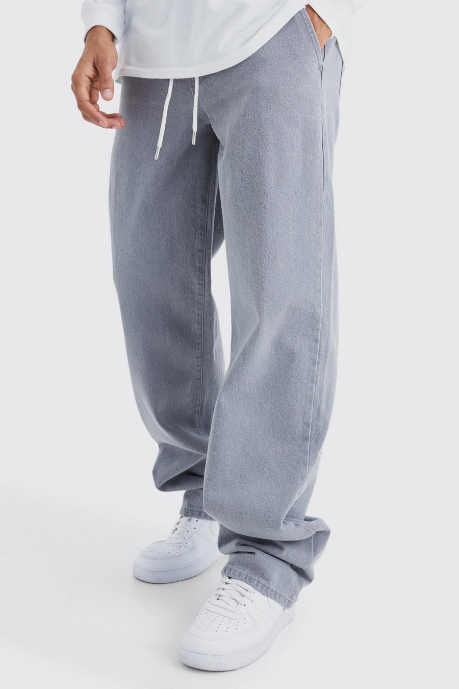 Light grey grå Baggy jeans med resår i midjan