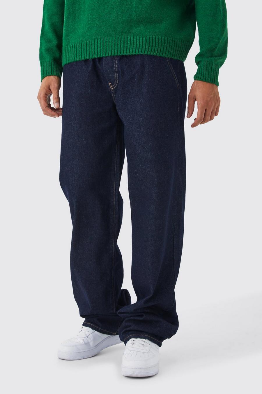 Indigo Onbewerkte Baggy Jeans Met Elastische Taille image number 1
