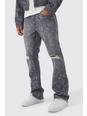 Grey Slim Fit Flared Laser Print Jeans Met Gusset Detail