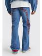 Jeans rilassati a zampa in denim rigido con grafica e fascia in vita, Mid blue