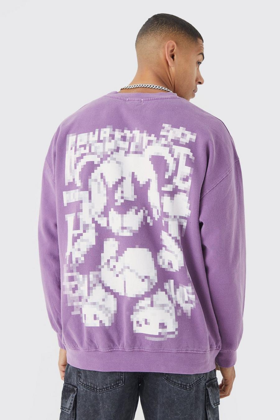 Purple Overdye Pixilated Bear Sweatshirt image number 1