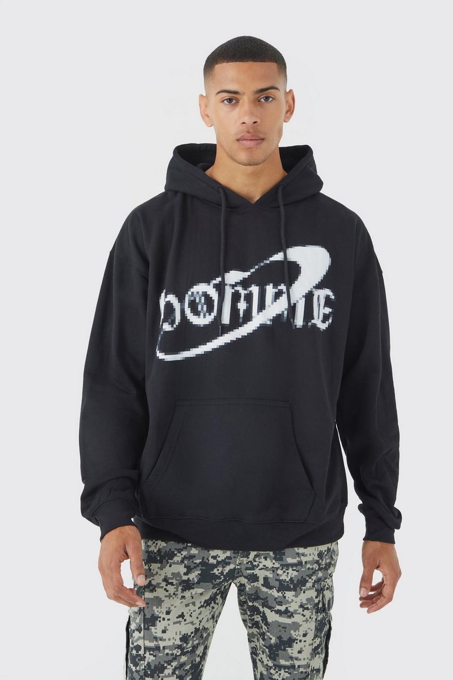 Black Oversized Pixilated Homme Hoodie image number 1
