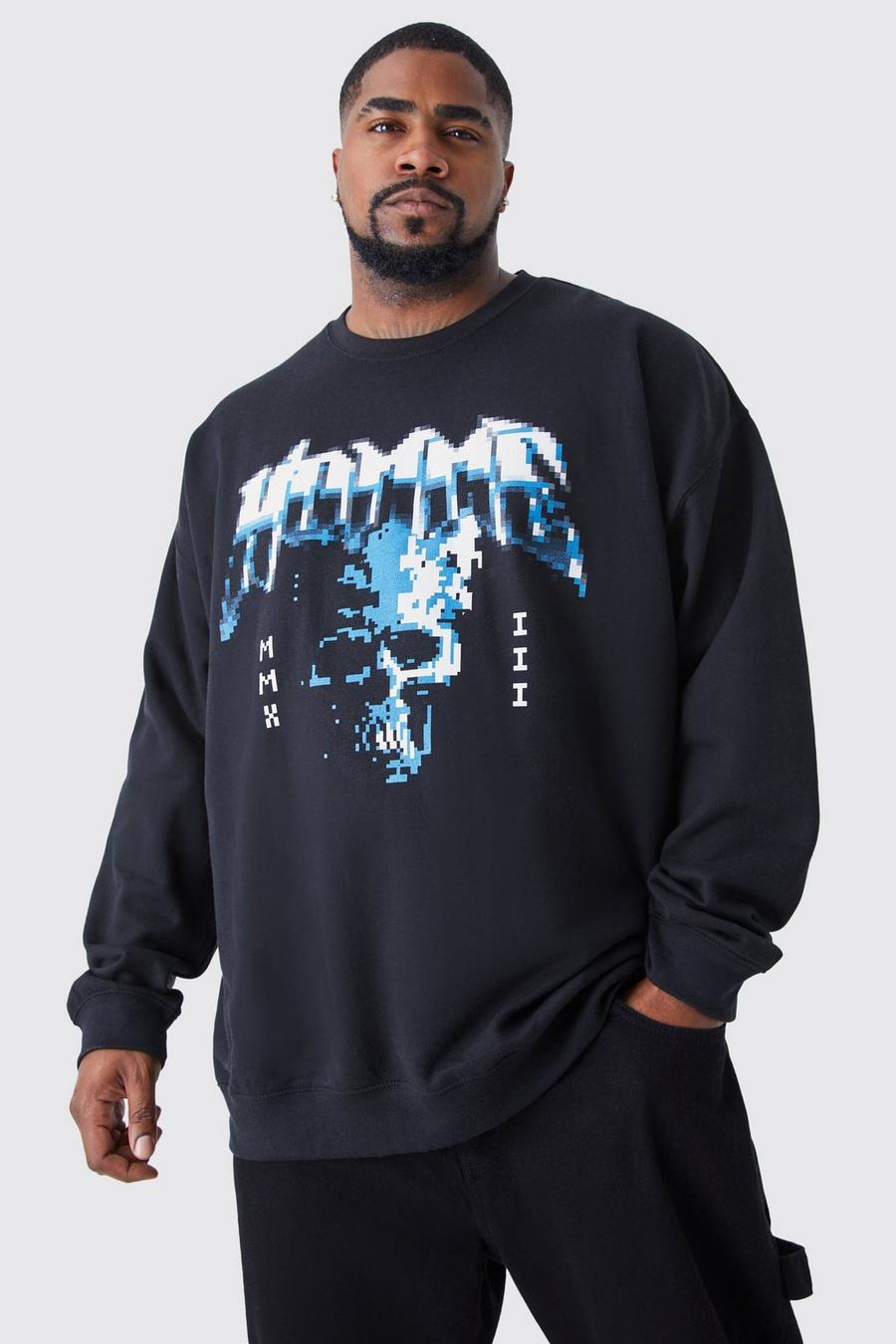 Black Plus Oversized Pixilated Homme Sweatshirt