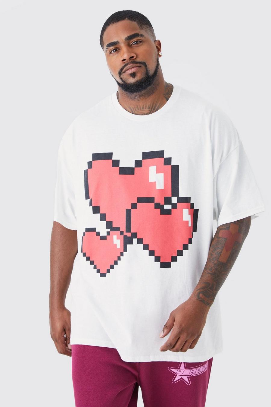 White Plus Pixilated Heart Graphic T-shirt
