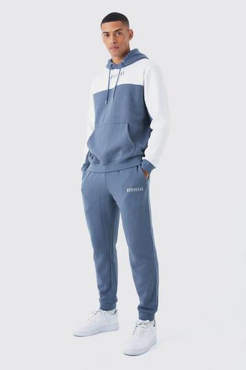 Man Roman Colour Block Hooded Tracksuit slate blue