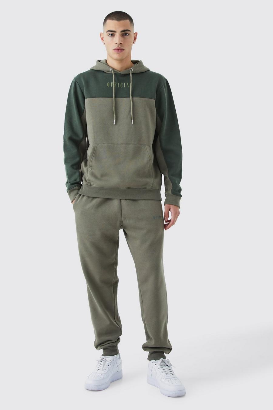 Olive Man Roman Tape Colour Block Hooded Tracksuit image number 1