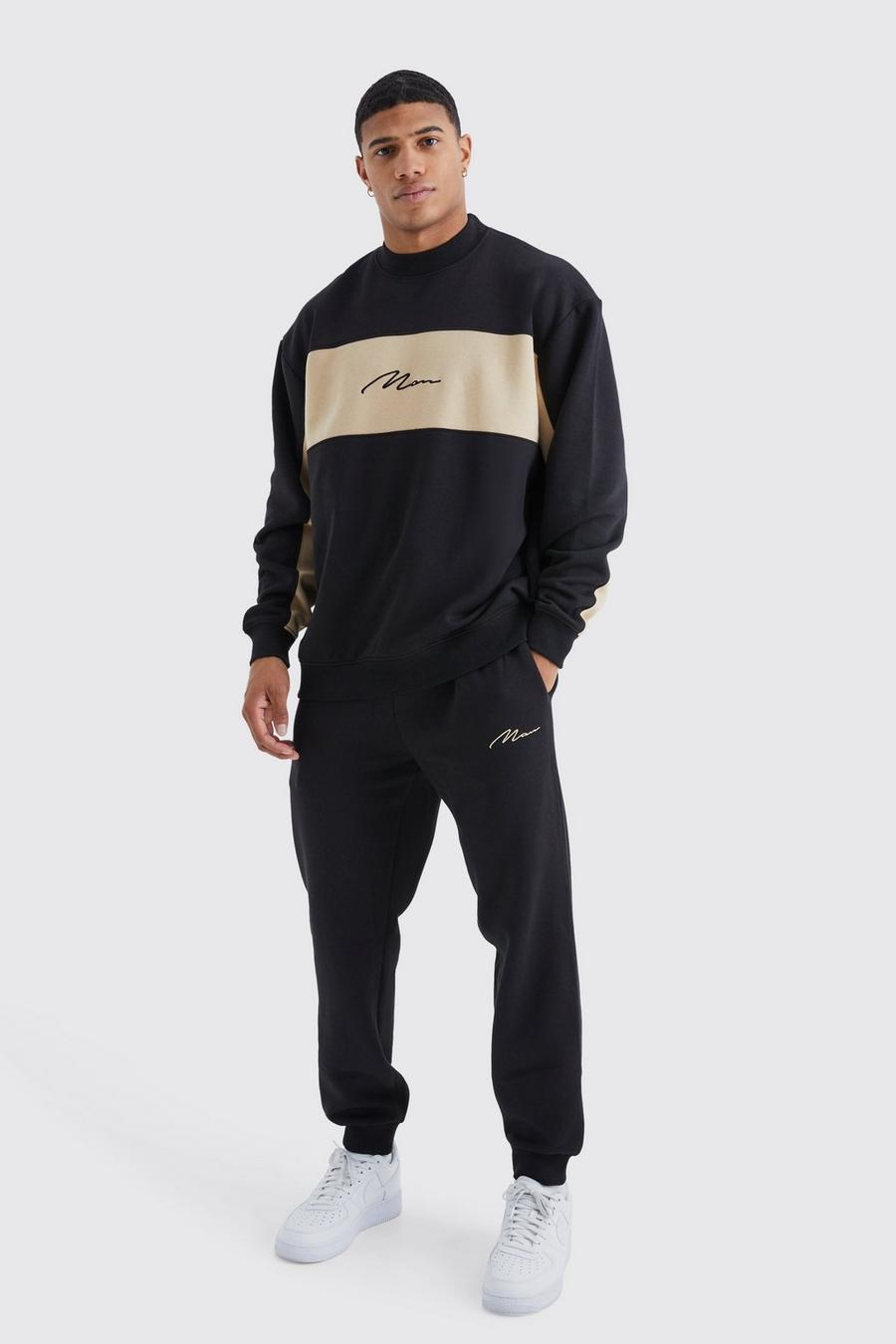 Sand Colour Block Sweat Tracksuit