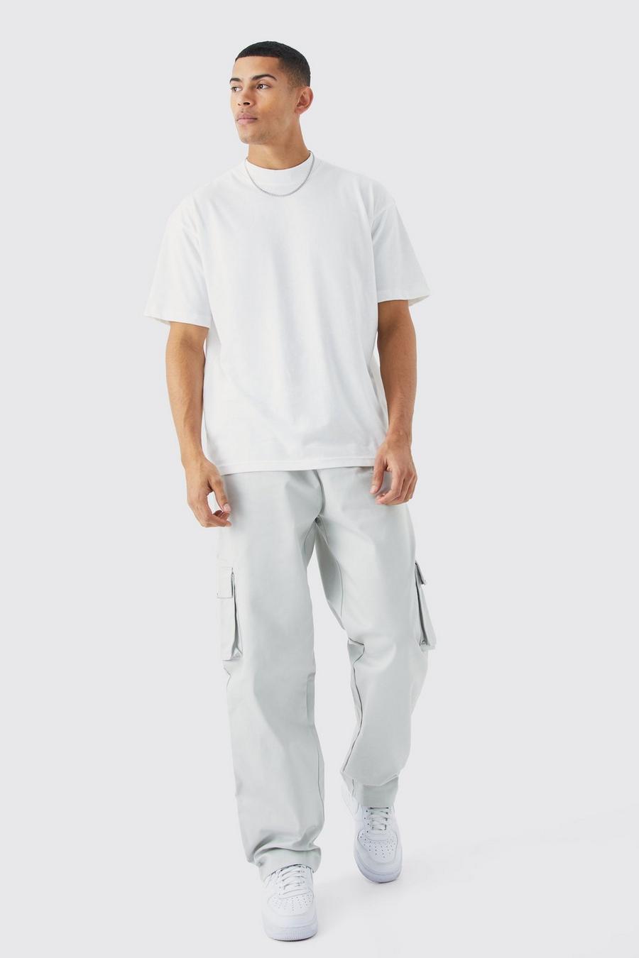 Ensemble oversize épais avec t-shirt et pantalon cargo, Grey image number 1
