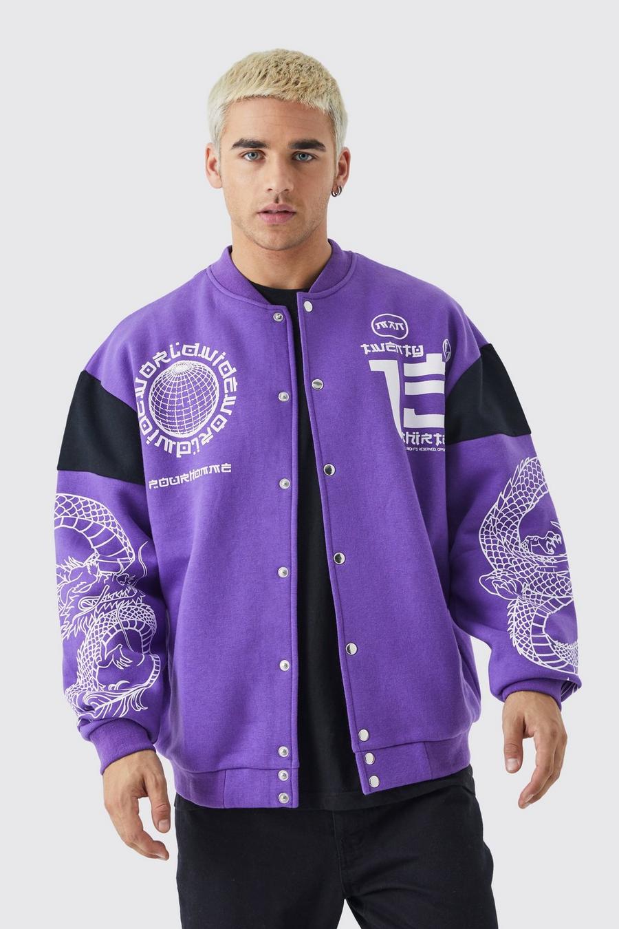 Bomber oversize in jersey con stampa laminata, Purple image number 1