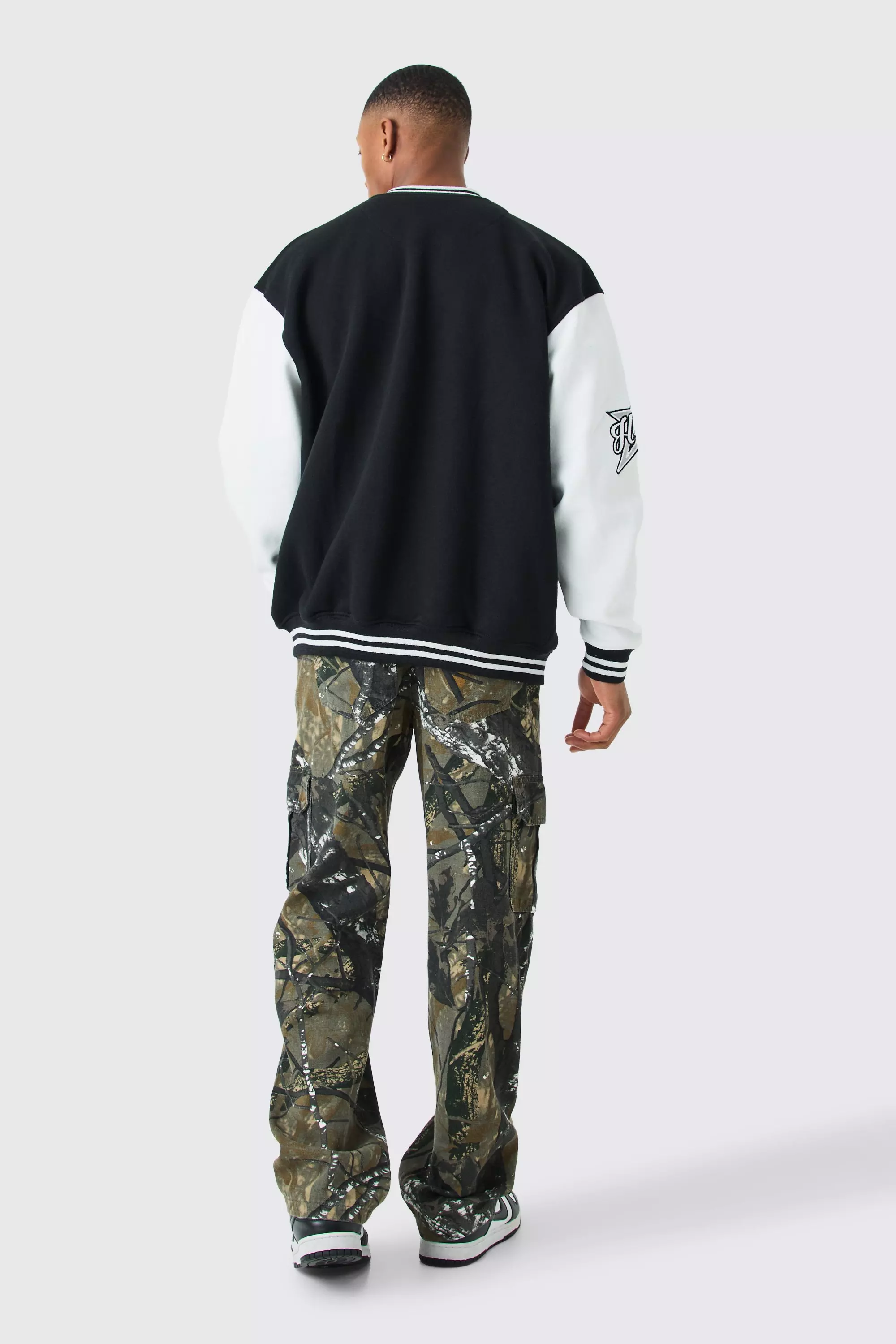 Black Oversized Varsity Bomber Jacket With Badges alternative image
