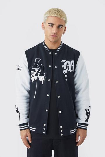 Black La Badge Jersey Knit Varsity Bomber Jacket