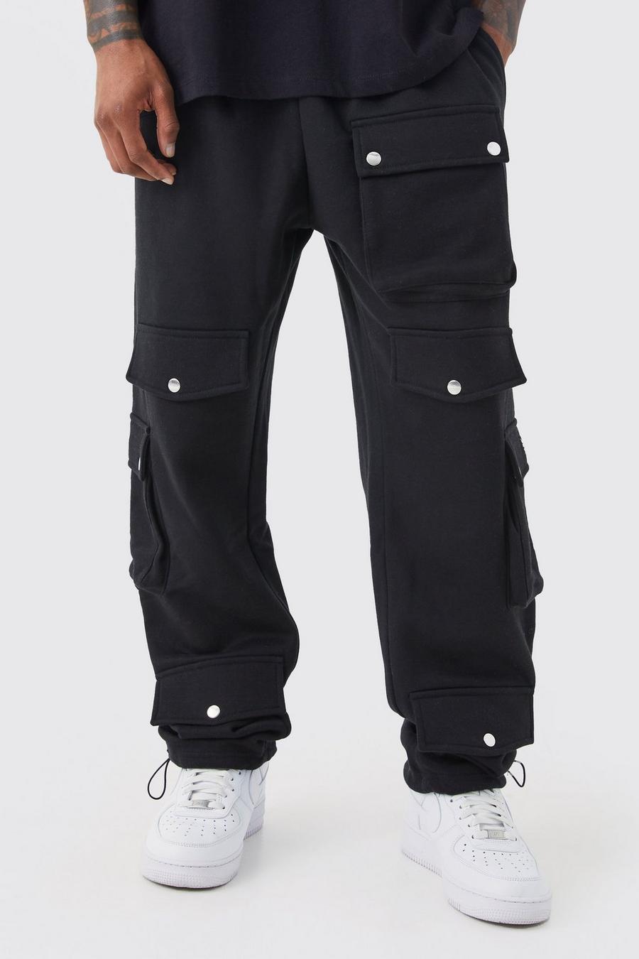 Black Multi Pocket Cargo Sweatpant With Cuff image number 1
