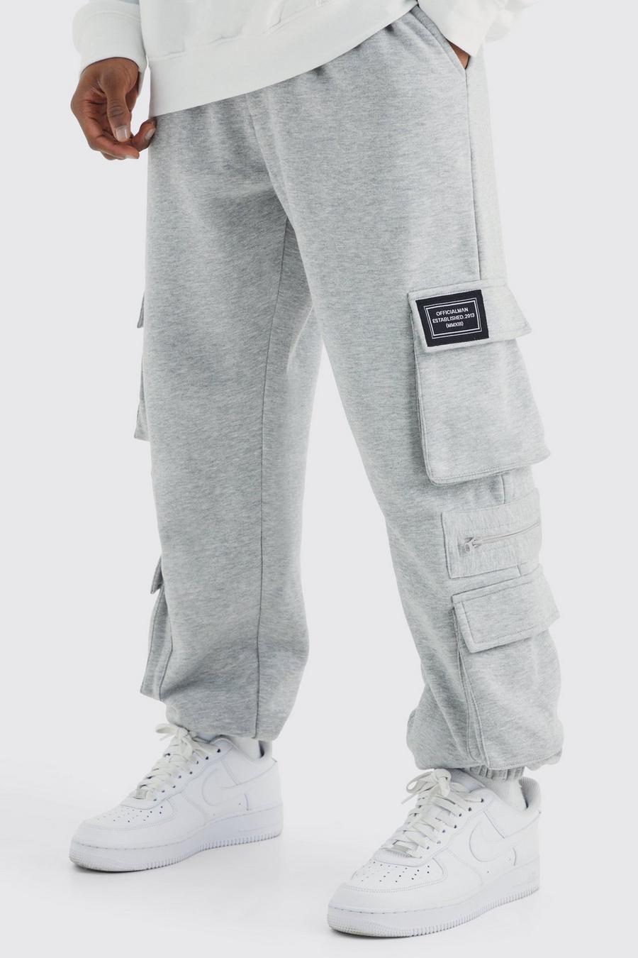Pantaloni tuta Cargo in jersey con zip, Grey marl gris