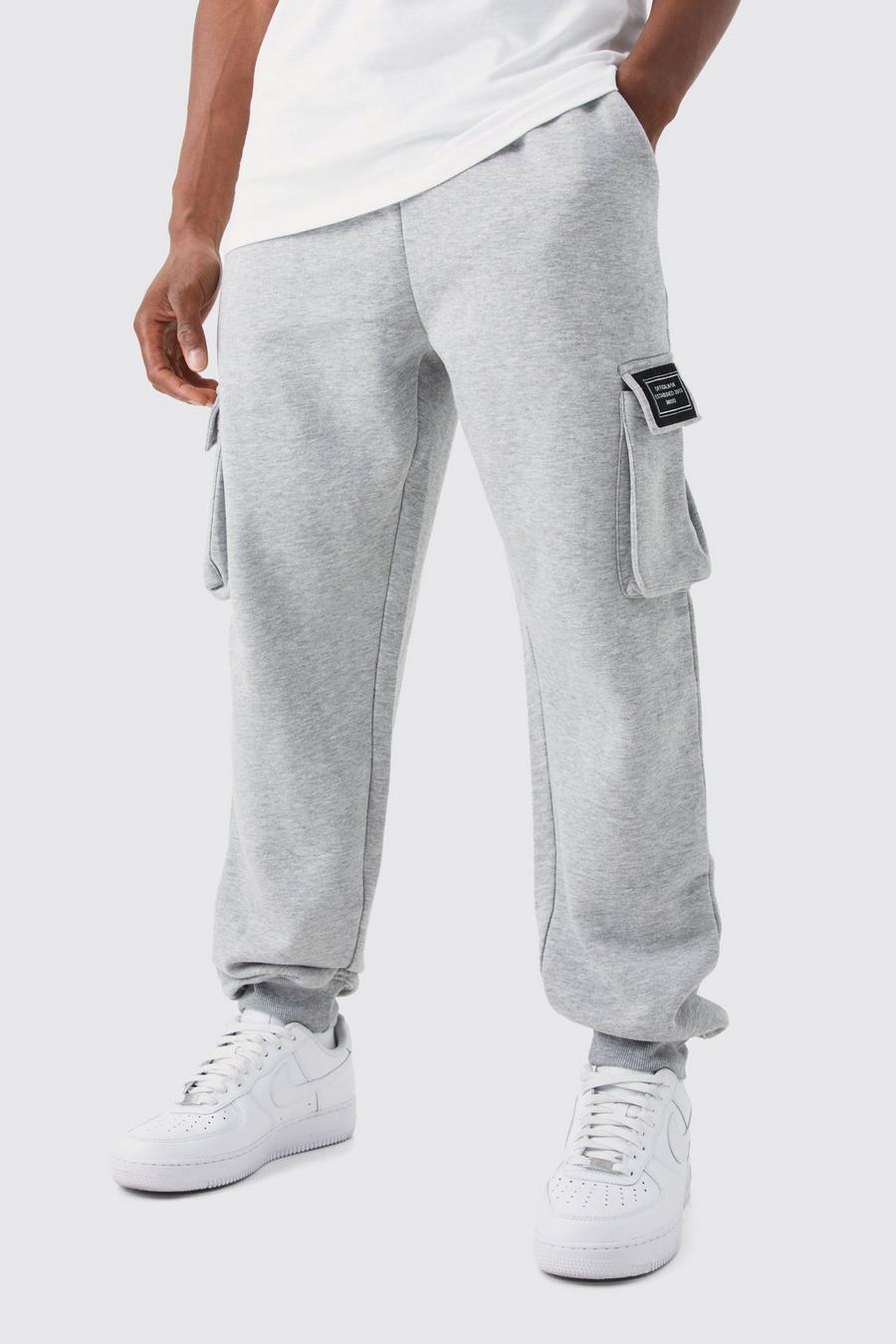 Grey marl Jersey Knit Cargo Sweatpant With Woven Tab