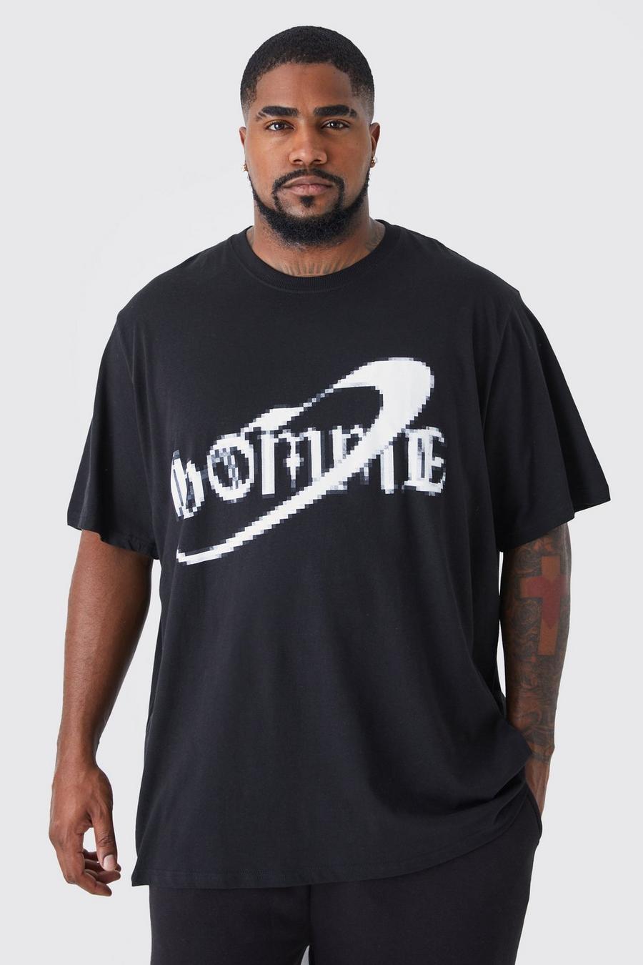 Camiseta Plus oversize con estampado Homme pixelado, Black negro