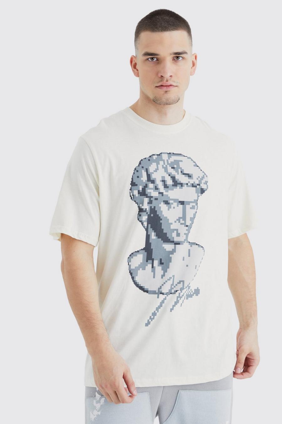 Ecru white Tall Pixilated Statue Graphic T-shirt