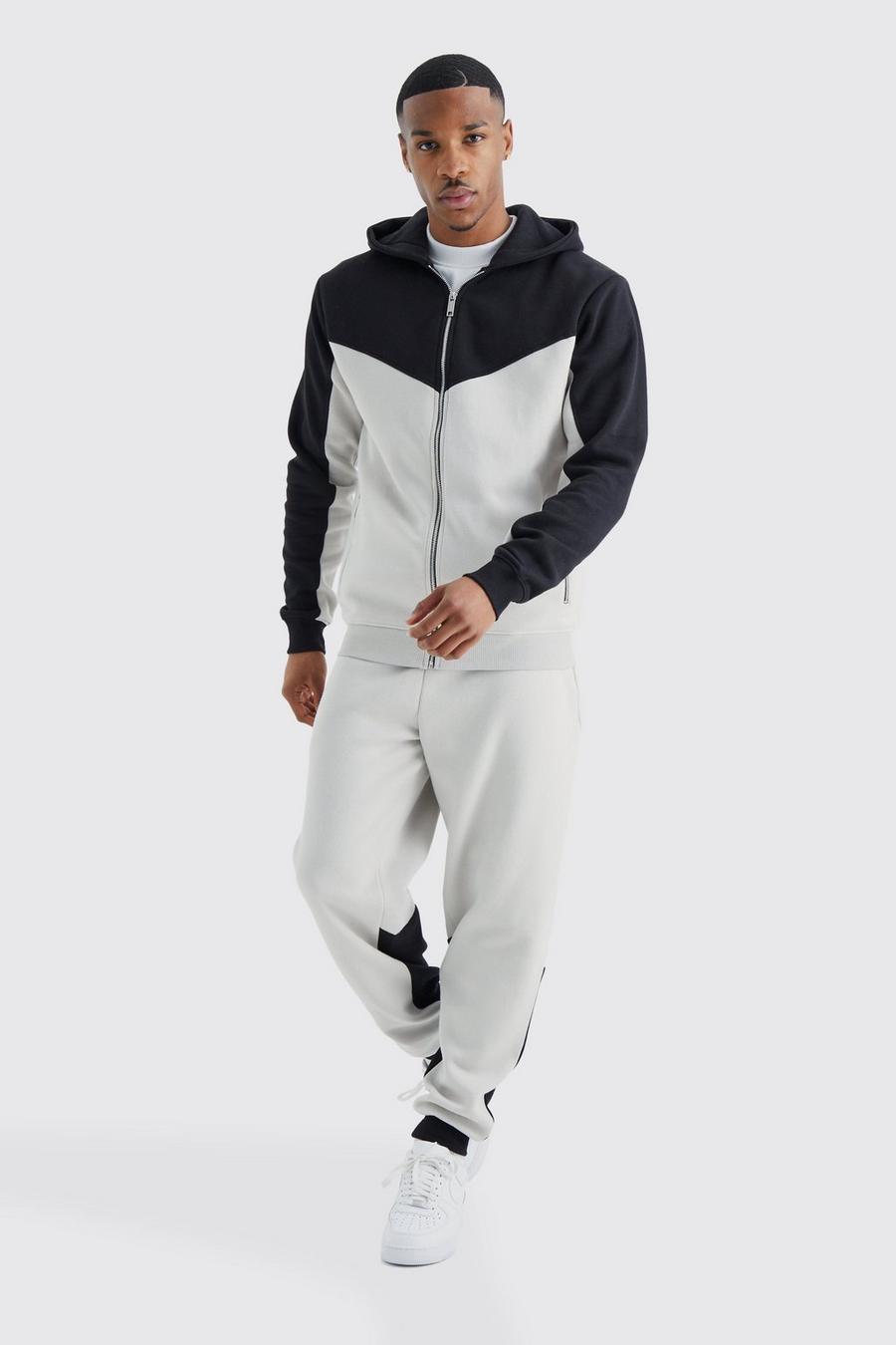 Slim-Fit Colorblock Trainingsanzug, Grey image number 1