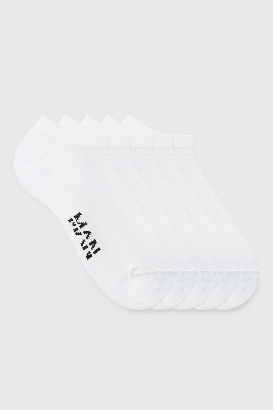 White blanc 5 Pack Man Sole Logo Trainer Socks