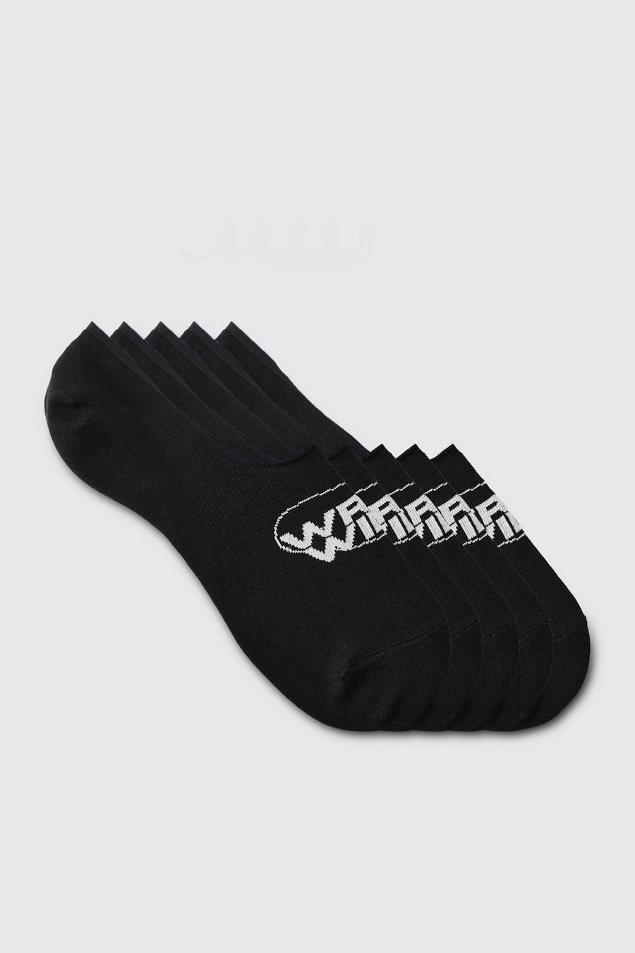 Pack de 5 pares de calcetines invisibles con logo Worldwide, Black image number 1