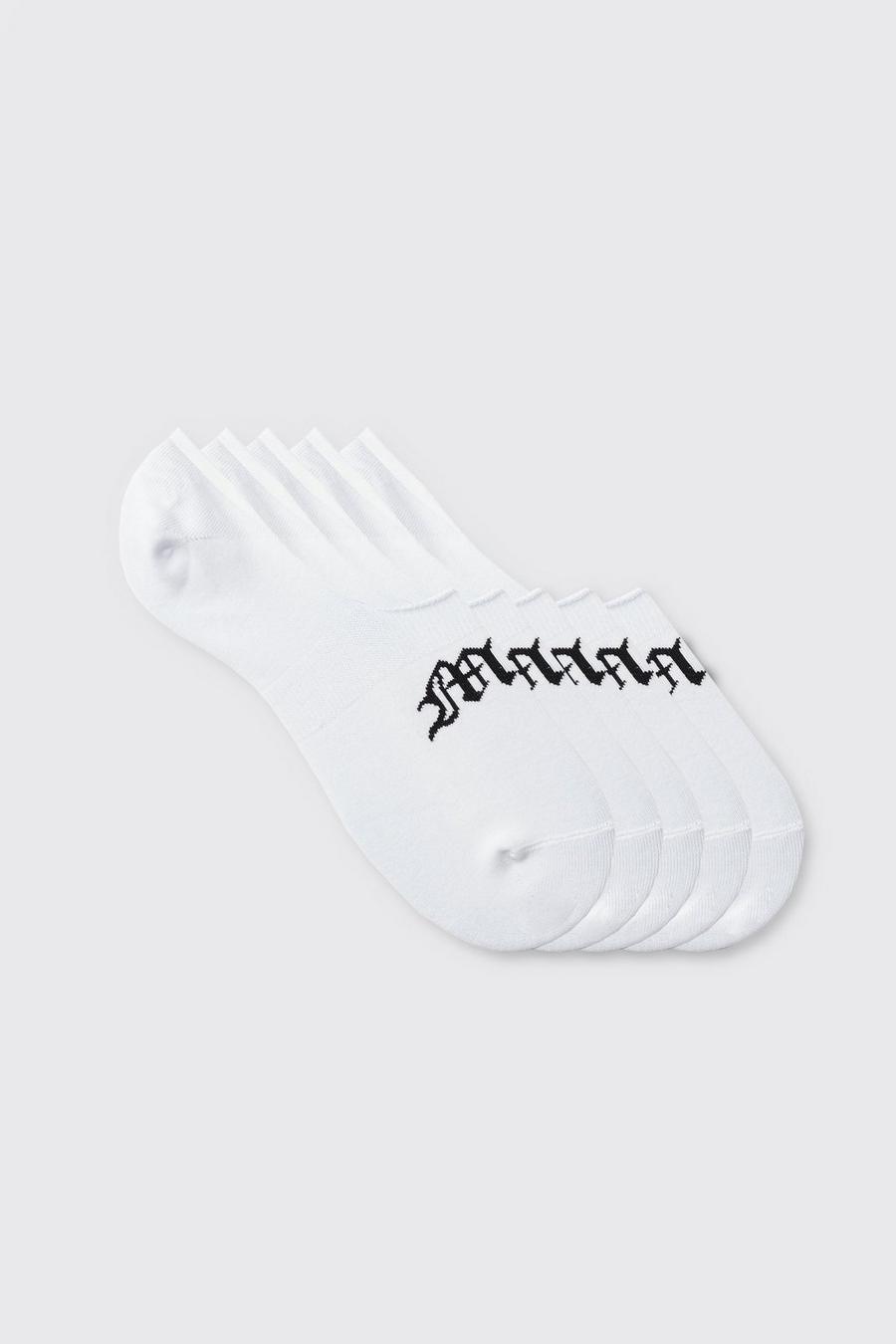Pack de 5 pares de calcetines invisibles con letras MAN góticas, White