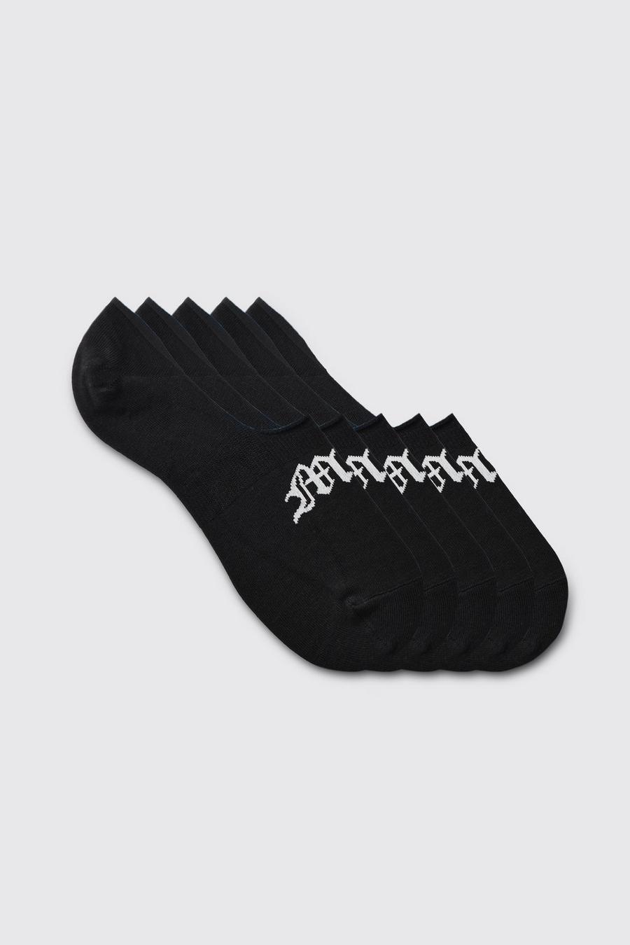 Pack de 5 pares de calcetines invisibles con letras MAN góticas, Black