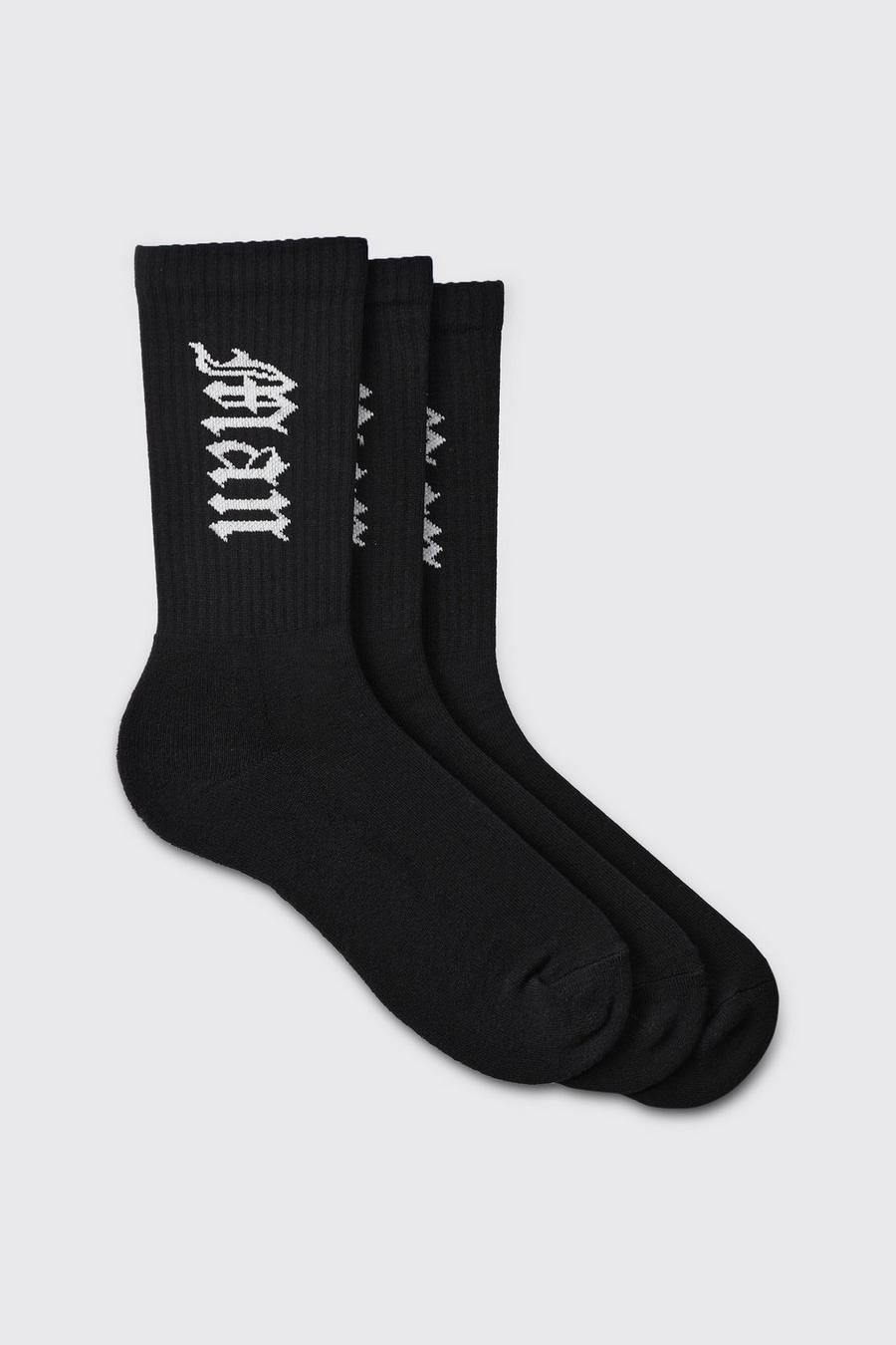 Black 3 Pack Gothic Man Sports Socks image number 1