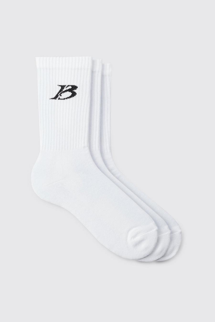 White 3 Pack B Logo Sports Socks image number 1