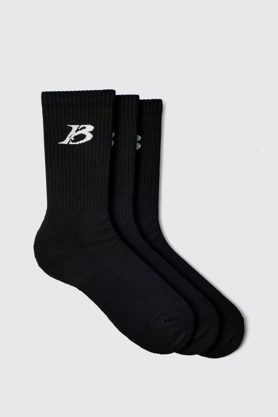 Black noir 3 Pack B Logo Sports Socks