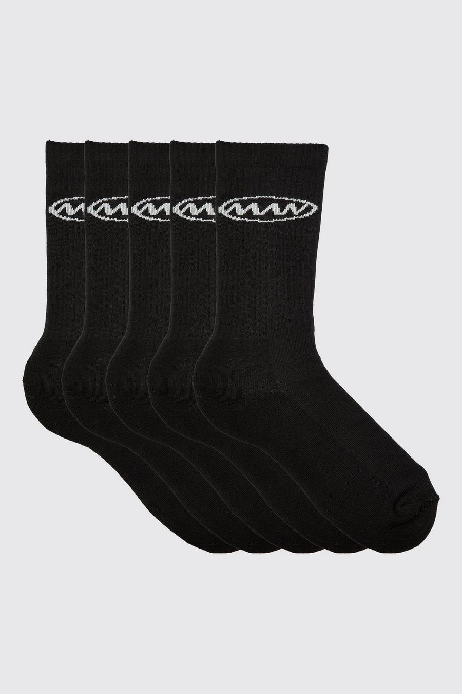 Black 5 Pack Man Logo Sports Socks