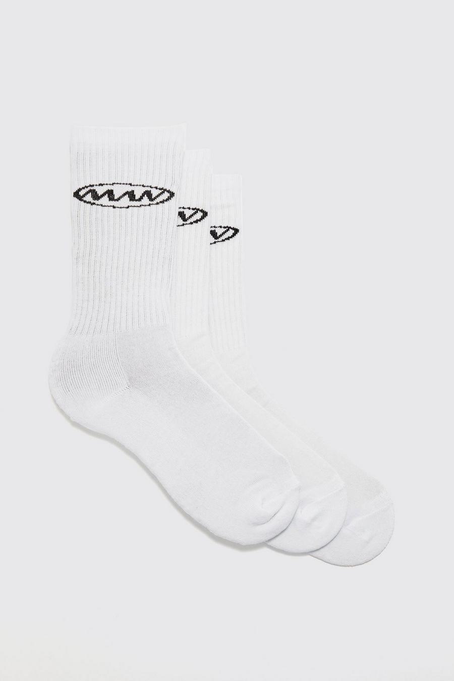 Pack de 3 pares de calcetines deportivos con logo MAN, White image number 1
