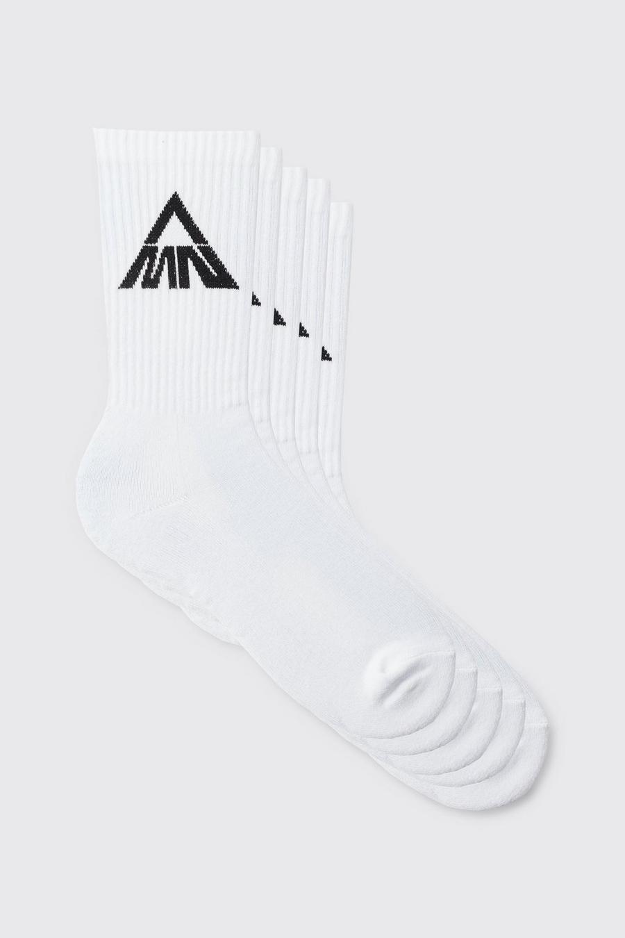 White 5 Pack Man Triangle Logo Sports Socks